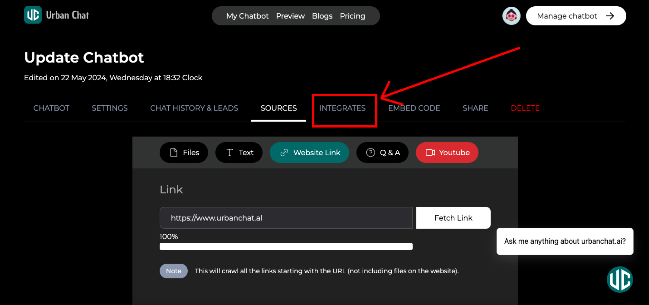 access the integration tab